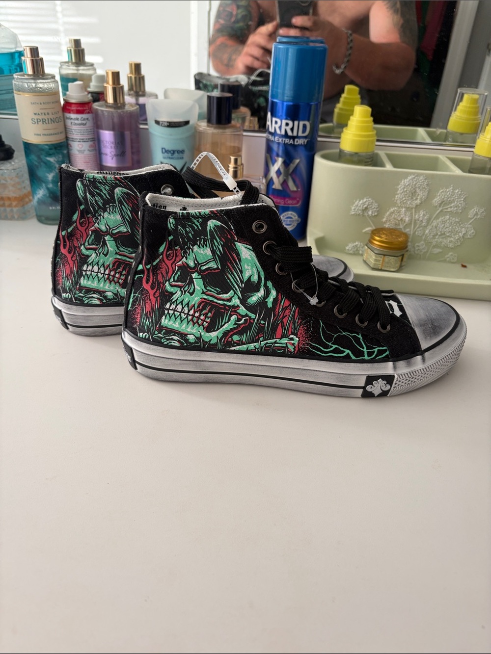 Affliction Kids High-Top Sneakers Black with Green and Red Skull Graphic